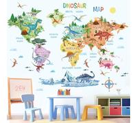 wondever Stickers Muraux Carte du Monde Dinosaure Autocollants Muraux Mural Stickers Carte du Monde Animaux Dino pour Bébé Pépinière Chambre Enfants Salon