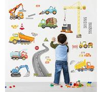 wondever Stickers Muraux Construction Véhicules Autocollants Muraux Mural Stickers Voiture Camions Tracteur pour Chambre Bébé Garçon Salle de Jeux Bébé Pépinière