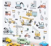 wondever Stickers Muraux Construction Véhicules Autocollants Muraux Mural Stickers Voiture Camions Tracteurs pour Garçon Chambre Enfants Salle de Jeux