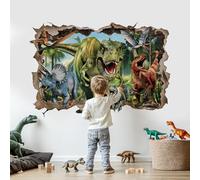 wondever Stickers Muraux Dinosaure 3D Autocollants Muraux Mural Stickers Animaux de la Jungle Dino Grand pour Chambre Bébé Garçon Salle de Jeux Bébé Pépinière