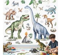 wondever Stickers Muraux Dinosaure XXL Autocollants Muraux Mural Stickers Dino Animaux Plantes Volcan pour Chambre Enfants Bébé Garçon Salle de Jeux Bébé Pépinière