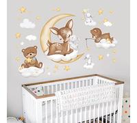 wondever Stickers Muraux Enfants Animaux Endormis Cerf Autocollants Muraux Mural Stickers Ours Lune Nuage pour Chambre Enfants Fille Bébé Pépinière