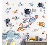 wondever Stickers Muraux Enfants Fusée Astronaute Autocollants Muraux Mural Stickers Espace Planete Vaisseau Spatial pour Chambre Enfants Garçon Bébé Pépinière