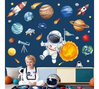 wondever Stickers Muraux Espace Astronaute Autocollants Muraux Mural Stickers Chambre Enfants Garçon Planète Solaire Système Fusée pour Bébé Pépinière