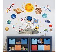 wondever Stickers Muraux Espace Planète Autocollants Muraux Mural Stickers Astronaute Étoiles Fusée pour Chambre Enfants Garçon Bébé Pépinière