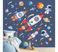 wondever Stickers Muraux Espace Planète Fusée Autocollants Mural Astronaute | Décoration Murale Peel & Stick, Décoration Bébé Pépinière Chambre Enfants, Couleurs Vives et Nettes, Stickers Murals Amovible