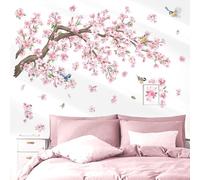 wondever Stickers Muraux Fleurs de Cerisier Rose Autocollant Muraux Mural Stickers Floral Branche Arbre Oiseaux pour Chambre Salon Bureau Mur TV