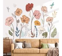 wondever Stickers Muraux Fleurs de Jardin Boho Autocollants Muraux Mural Stickers Fleurs Feuilles Herbe pour Chambre Salon Mur TV