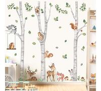 wondever Stickers Muraux Grand Arbre Bouleau Animaux Autocollants Muraux Mural Stickers Forêt Arbre Enfant Cerf Renard pour Chambre Enfants Bébé Pépinière Salon (H:160cm)