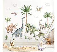 wondever Stickers Muraux Grand Dinosaure XXL Autocollants Muraux Mural Stickers Animaux Dino Palmier pour Chambre Bébé Garçon Salle de Jeux Bébé Pépinière (164 * 83cm)