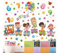 wondever Stickers Muraux Lecture Livres Enfants Train Autocollants Muraux Mural Stickers Ballon Numéro Alphabet Étoile pour Salle de Classe Bébé Pépinière Salle de jeux