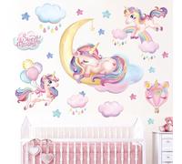 wondever Stickers Muraux Licorne Arc en Ciel Autocollants Muraux Mural Stickers Ballon Licorne et Lune Nuage pour Chambre Fille Chambre Enfants Bébé Pépinière