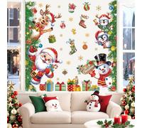 wondever Stickers Muraux Noël 3D Père Noël et Renne Autocollants Muraux Mural Stickers Bonhomme de Neige Pingouin pour Fête de Fenêtre Décoration de Fenetre Stickers