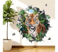 wondever Stickers Muraux Safari Tigre 3D Autocollants Muraux Mural Stickers Animaux de la Jungle Animaux Sauvages pour Chambre Enfants Chambre Salon