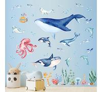wondever Stickers Muraux Sous la Mer Poissons Autocollants Muraux Mural Stickers Baleines Océan Dauphin pour Chambre Enfants Bébé Pépinière Salle de Bain