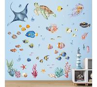 wondever Stickers Muraux Sous la Mer Poissons Tropicaux Autocollants Muraux Mural Stickers Tortue Océan Algues pour Chambre Enfants Bébé Pépinière Salle de Bain
