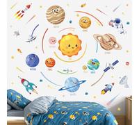 wondever Stickers Muraux Système Solaire Autocollants Muraux Mural Stickers Espace Planète Astronaute pour Chambre Enfants Garçon Bébé Pépinière