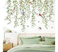 wondever Stickers Muraux Verte Feuilles de Vigne Autocollant Muraux Mural Stickers Plantes Pendaison Vigne Oiseaux pour Chambre Salon Bureau Mur TV