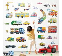 wondever Stickers Muraux Voiture Enfant Autocollants Muraux Mural Stickers Construction Véhicules Camion Tracteur pour Chambre Bébé Garçon Salle de Jeux Bébé Pépinière