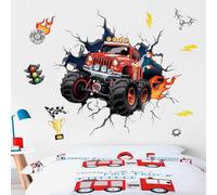 wondever Stickers Muraux Voiture Garçon 3D Autocollants Muraux Mural Stickers Voiture de Course Véhicules pour Salle de Jeux Chambre Bébé Garçon