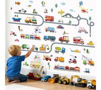 wondever Stickers Muraux Voiture Routier Autocollants Muraux Mural Stickers Transport Véhicules Construction Tracteurs pour Garçon Chambre Enfants Salle de Jeux