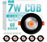 Wondlumi 7W Spot LED Encastrable Noir Extra Plat,600LM Equivalent 65W Halogène Incandescence,2700K Blanc Chaud,Spot de Plafond 68mm,220-240V, Lot de 6