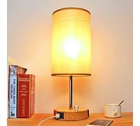 Wondlumi Lampe de Chevet 8W Variateur avec Ports de Charge USB-A + USB-C, Minimaliste Lampe Chambre E27 800lm de Bois Abat-jour en Tissu pour Chambre Salon Hôtel(Ampoule LED Incluse)
