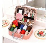 Wondolla Kit de couture portable Wondolla Kit d'aiguilles à coudre en acier à gros chas, kits de broderie pour débutants, kit de couture portable dans un étui en cuir synthétique (rose)