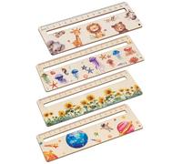 Wondora Lot de 4 règles de lecture pour enfants avec fenêtre de lecture, règle personnalisée, pour la rentrée scolaire, 17 cm, marque-page, règle en bois, cadeaux pour filles et garçons pour la