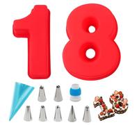 Wondora Moule Number Cake 18, Grands Moules à Gâteau 3D en Silicone, Anti-adhésif Moule Chiffre Gateau, avec Ensemble de 9 Embouts pour Sacs de Montage, pour Anniversaires, Mariages, Anniversaire