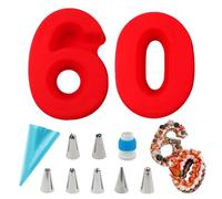 Wondora Moule Number Cake 60, Grands Moules à Gâteau 3D en Silicone, Anti-adhésif Moule Chiffre Gateau, avec Ensemble de 9 Embouts pour Sacs de Montage, pour Anniversaires, Mariages, Anniversaire