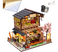 WonDrtherC kit de modèle de magasin de sushi japonais en bois bricolage, kit de maison de poupée 3D, jouets de construction en bois miniatures, cadeaux créatifs de Noël/anniversaire/nouvel an