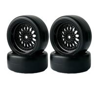 WONFAST Lot de 4 pneus rigides 63 mm RC avec jantes hexagonales en plastique plaqué 12 mm pour voiture de course 1/10 RC sur route, voiture de dérive pour Tamiya TT01 HSP HPI Kyosho (noir, décalage