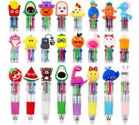 WONFELIE Lot de 24 stylos 4-en-1 pour anniversaire d'enfant, cadeaux pour invités, 0,7 mm, stylos multicolores dessin animé pour l'école, le bureau, ensemble de papeterie, cadeau d'adieu (mélange)