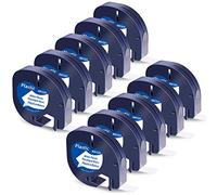 Wonfoucs Lot de 10 rubans d'étiquettes en plastique blanc 12 mm x 4 m en remplacement du ruban d'étiquettes Dymo Letratag 12 mm x 4 m 91221 S0721660 Noir sur blanc pour Dymo Letra tag LT-100H LT-100T