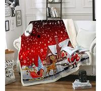 WONGS BEDDING Couverture de Noël Couverture de Flocon de Neige Santa Claus, Literie en Microfibre Souple, 150 × 200 cm