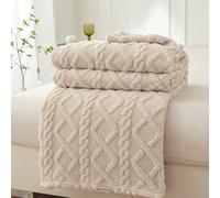 WONGS BEDDING Couverture douillette en laine d'agneau - 220 x 240 cm - Motif losanges - Couverture polaire douce et chaude - Pour lit et canapé, beige