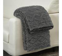 WONGS BEDDING Couverture grise 220 x 240 cm, couverture douce et chaude pour canapé, couverture polaire avec motif losanges