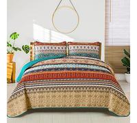 WONGS BEDDING Couvre-lit bohème Roi rayé Motif imprimé Terre Cuite Boho matelassé Ensemble pour Toute la Saison, Couette en Microfibre Douce Double Taille 240x260cm