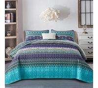 WONGS BEDDING Couvre-lit bohème violet pour toutes les saisons avec 2 taies d'oreiller en microfibre douce pour lit double 220 x 240 cm