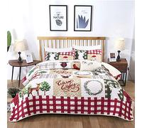 WONGS BEDDING Couvre-Lits de Noël Motif de cerf de Sapin de Noël Couverture légère Décorations de Noël Ensemble de Courtepointe en Microfibre (240x260cm, 3Pcs)