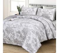 WONGS BEDDING Parure de lit 3 pièces en Microfibre légère à Motif Plantes Grises pour très Grand lit, décoration d'intérieur pour Toutes Les Saisons (264,2 x 228,6 cm)