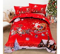 WONGS BEDDING Parure de lit de Noël Housse de Couette Motif Père Noël Housse de Couette avec taie d'oreiller Housse de Adolescents Adultes Rouge Taille Unique single135×200cm