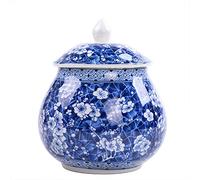 wongwongcat Boîte de conservation 900 ml - Style chinois - Porcelaine bleue et blanche - Céramique - Avec couvercle - Décoration pour la maison, la cuisine, la salle à manger (bleu et blanc)