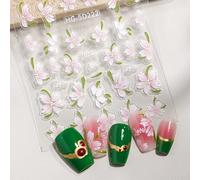 Wonhomke 2pcs Fleurs blanches 3D Stickers Ongles decoration nail art Ongle Autocollants auto-adhésives pour enfants filles femmes (222)