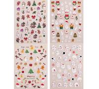 Wonhomke 4pcs 5D Bonhomme de neige ours de Noël 3D Stickers Ongles decoration nail art Ongle Autocollants auto-adhésives pour enfants filles femmes (1001)