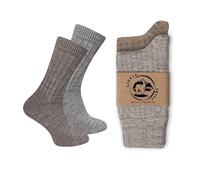 Wonky Line Chaussettes Alpaga Unisexes Lot de 2 - Chaussettes Hiver Chaudes Respirantes 50% Laine Alpaga - Maille Côtelée Confortable - Femme Homme Quotidien - Sable&Gris - 43-46
