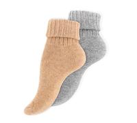 Wonky Line Chaussettes Femme Laine Alpaga - Lot 2 Paires Thermiques Chaudes Hiver - Chaussettes Douces Confort Respirantes Anti-Froid - Cadeau Femme - Beige&Gris - 39-42