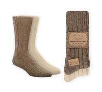 Wonky Line Chaussettes Hiver Laine Naturelle 100% - Lot 2 Paires Unisexe Épaisses Thermiques Chaudes Respirantes pour Femme Homme - Confort Cocooning Tricot Dense - Marron&Naturel - 43-46