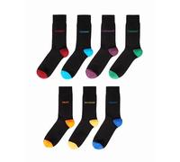 Wonky Line Chaussettes Homme 7 Paires Semaine Coton Noir avec Talon Pointe Colorés Jours Brodés Douces Respirantes Confortables Taille 40-45 Cadeau Homme